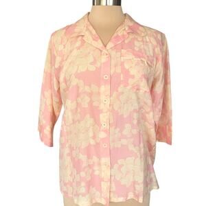 Papinelle Silk Blend Pajama Top Womens Medium Pink Cream Floral Luxurious Soft